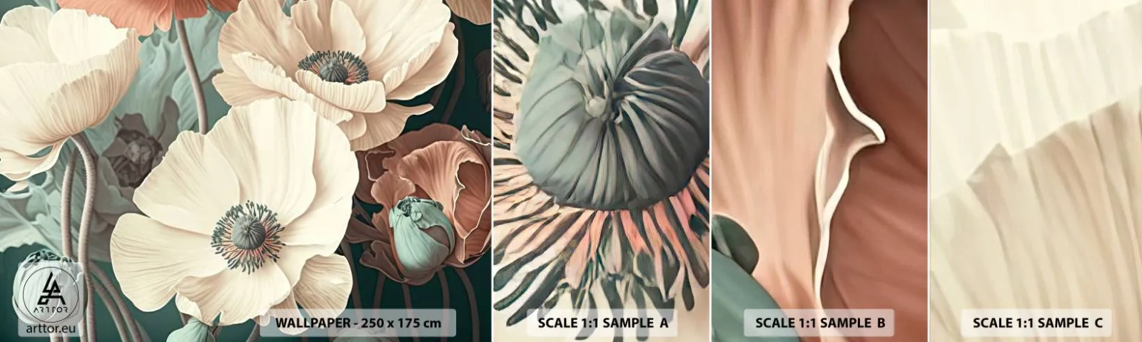 Fotobehang Staaltje Standard Eco - Het gefluister van klaprozen - Bloemen, Planten, Pastel - 100x30 cm