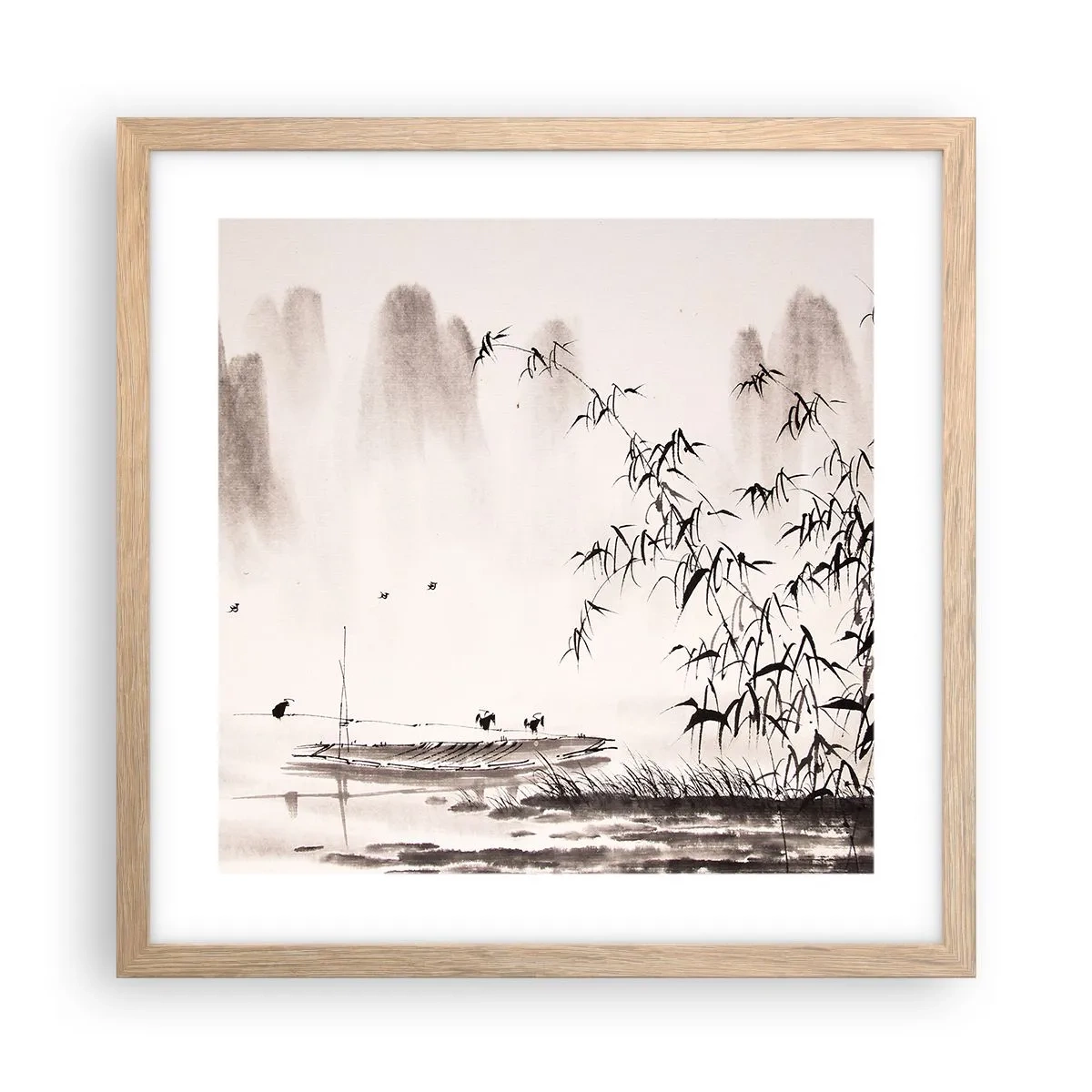 Een poster in een licht eiken lijst - De stilte van de rijstvelden - 40x40 cm