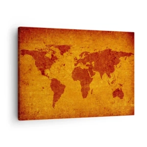Schilderen op canvas - Vintage wereldkaart op een bruine en gouden achtergrond. - 70x50cm - Een uitnodiging om op reis te gaan - Moderne wanddecoratie voor woonkamer en slaapkamer ARTTOR