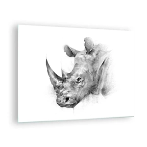 Schilderen op glas - Zwart-witportret van een neushoorn in een artistieke benadering - 70x50cm - Afrikaans portret - Moderne wanddecoratie voor woonkamer en slaapkamer ARTTOR