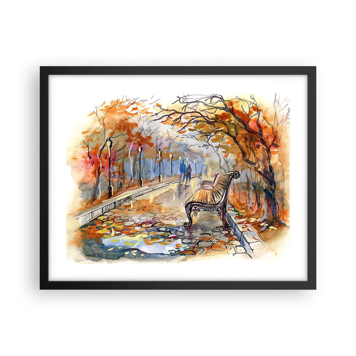Poster in een zwarte lijst - Samen wandelen in de herfst - 50x40 cm