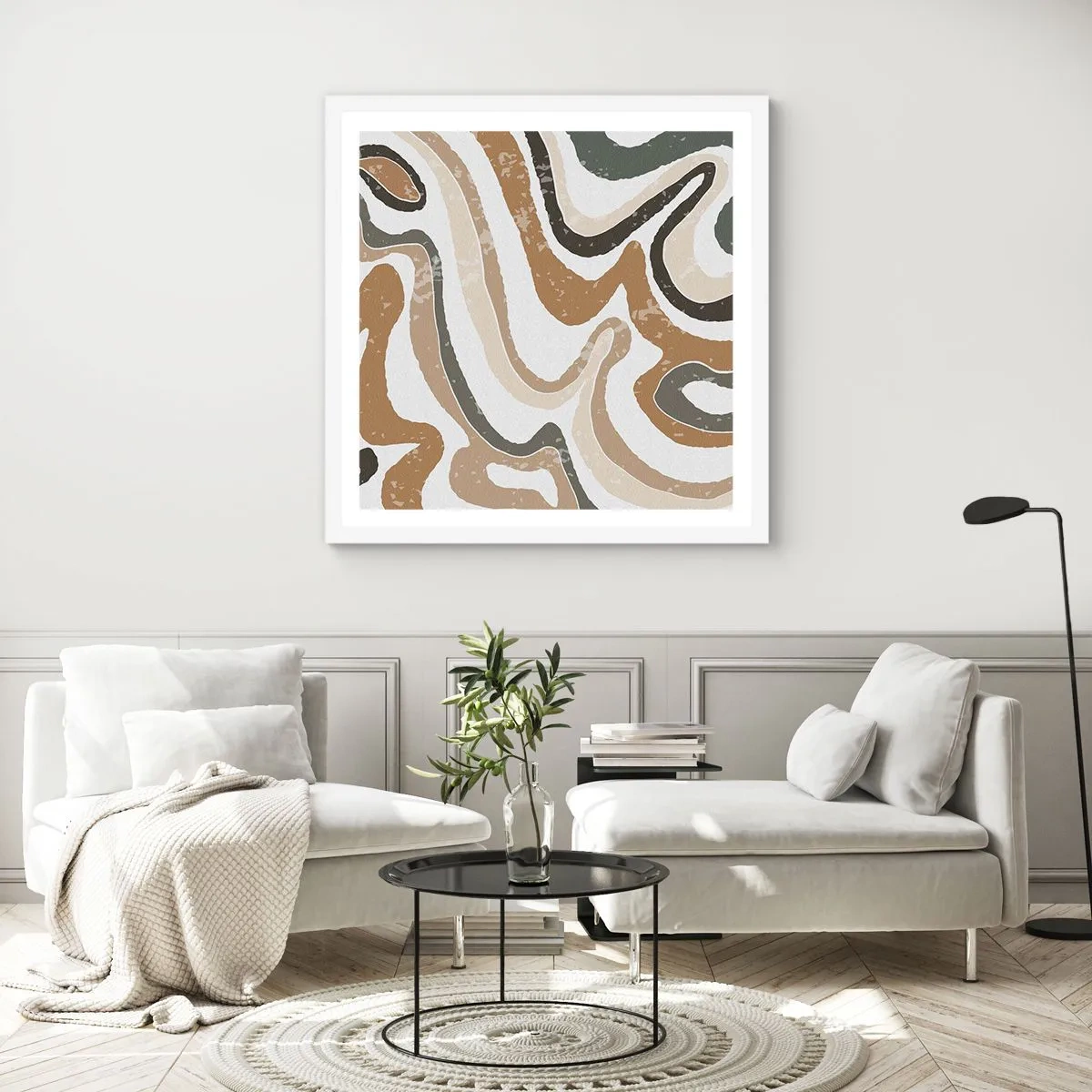Poster in een witte lijst - Meanders van aardekleuren - 30x30 cm