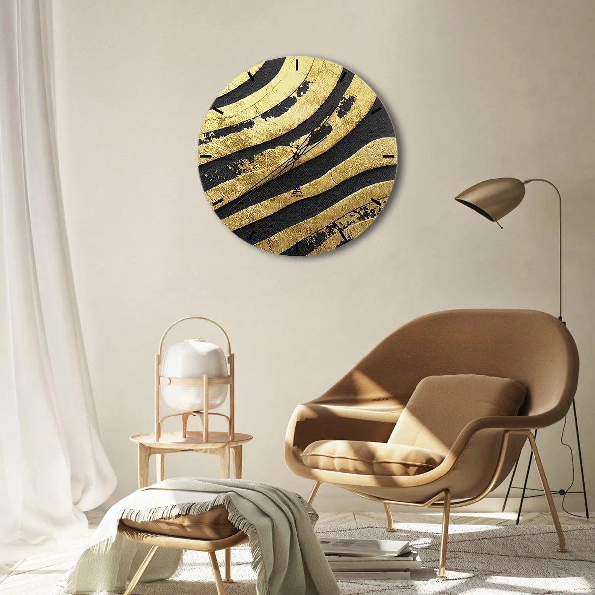 Wandklok - Klok - Abstract patroon in goud en zwart - 30x30cm - Alles vloeit - Moderne wanddecoratie voor woonkamer, keuken en slaapkamer ARTTOR