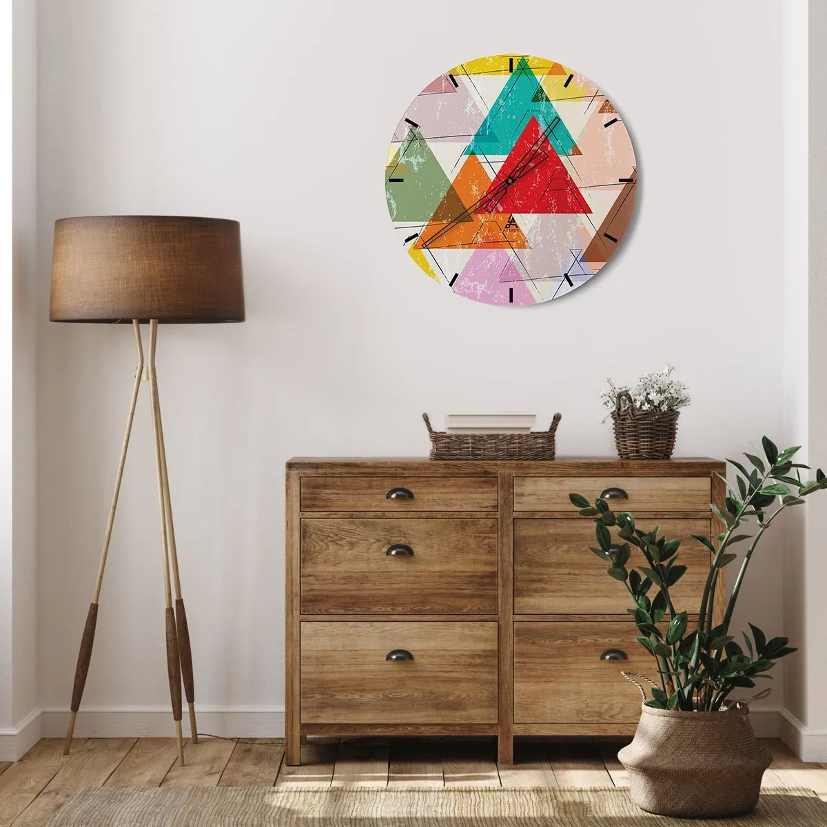 Wandklok - Klok - Kleurrijke driehoeken in geometrische stijl met een verouderd effect - 30x30cm - Onzinnige praat uitslaan - Moderne wanddecoratie voor woonkamer, keuken en slaapkamer ARTTOR