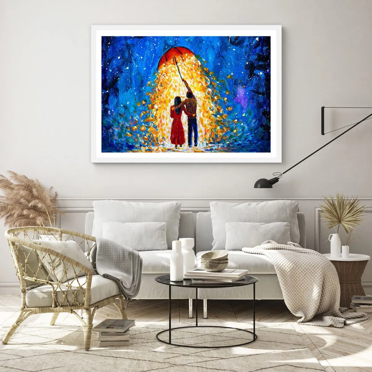 Poster in een witte lijst - De magie van een regenachtige avond? - 100x70 cm