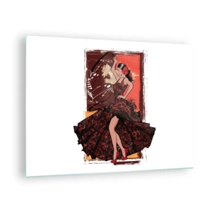 Schilderen op glas - Flamencodanseres in een elegante rood-zwarte jurk - 70x50cm - Op het ritme van het hart - Moderne wanddecoratie voor woonkamer en slaapkamer ARTTOR