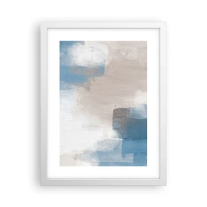 Poster in een witte lijst - Roze abstractie achter een blauw gordijn - 30x40 cm