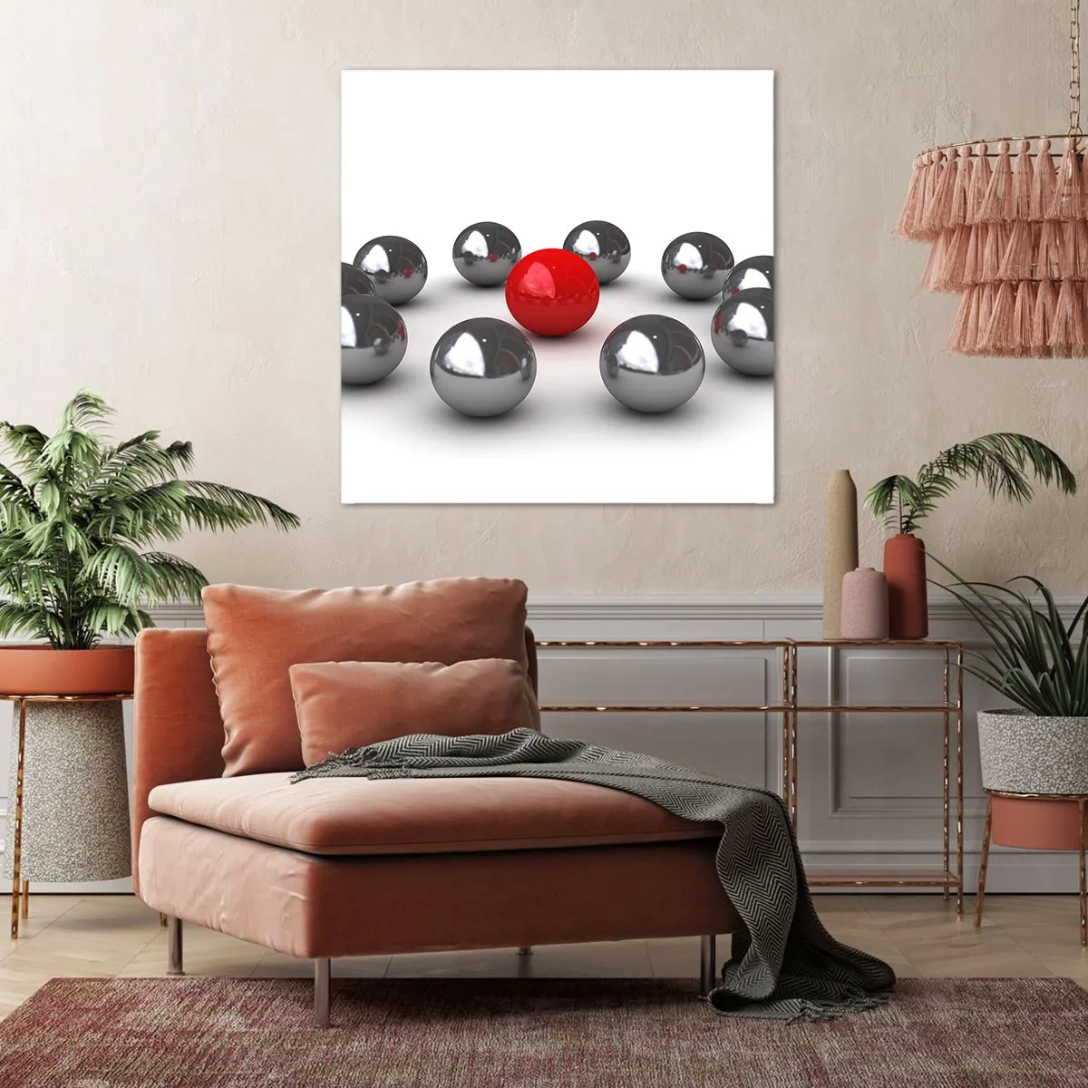 Schilderen op canvas - Een cirkel in zilver en rood - 60x60 cm