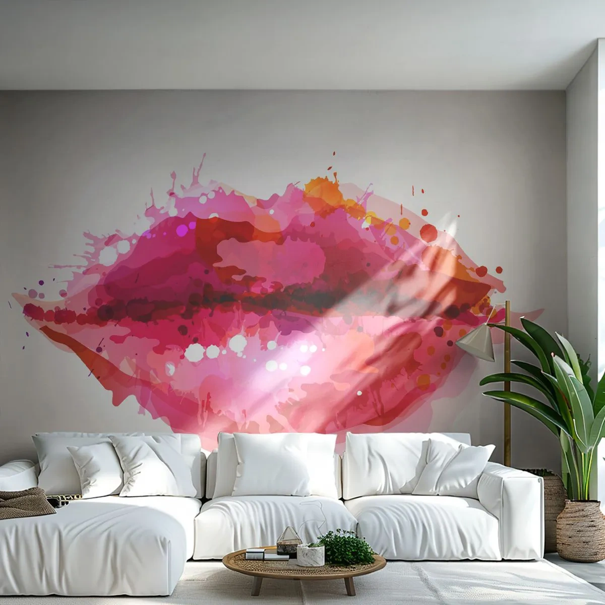 Zelfklevend Fotobehang Deluxe Sticker - Een roodachtige tint rood - Abstractie, rode lippen, Deel - 250x175 cm