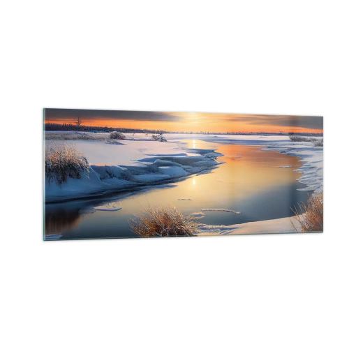Schilderen op glas - Winterse zonsondergang - 100x40 cm