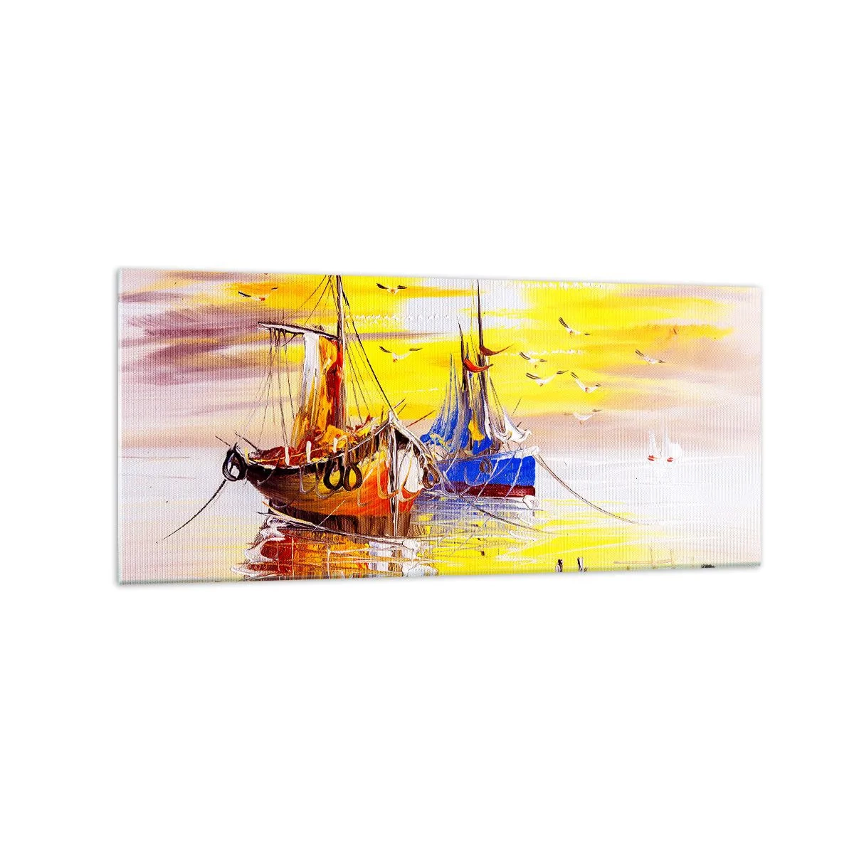 Schilderen op glas - Een welverdiende rust in de haven - 120x50 cm