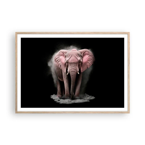Een poster in een licht eiken lijst - Denk niet aan een roze olifant! - 100x70 cm