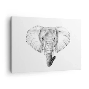 Schilderen op canvas - Zwart-wit tekening van een olifantenkop op een witte achtergrond - 70x50cm - "Er was een olifant, zo groot als - een olifant" - Moderne wanddecoratie voor woonkamer en slaapkamer ARTTOR