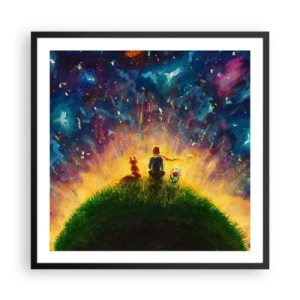 Poster in een zwarte lijst - Liefde en vriendschap - de hele wereld - 60x60 cm