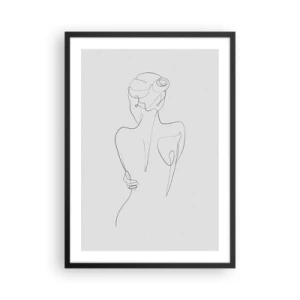 Poster in een zwarte lijst - Contourtekening van een vrouw op een grijze achtergrond - 50x70cm - Lichaamsmuziek - Moderne wanddecoratie voor woonkamer en slaapkamer ARTTOR