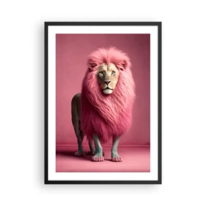 Poster in een zwarte lijst - Een leeuw met roze manen op een roze achtergrond - 50x70cm - En je bent niet meer bang - Moderne wanddecoratie voor woonkamer en slaapkamer ARTTOR