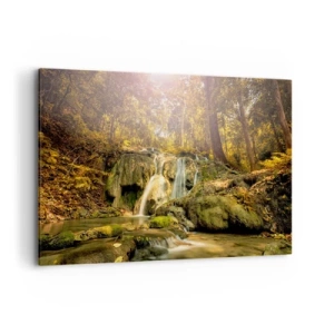 Schilderen op canvas - Boscascade in het groen - 100x70 cm