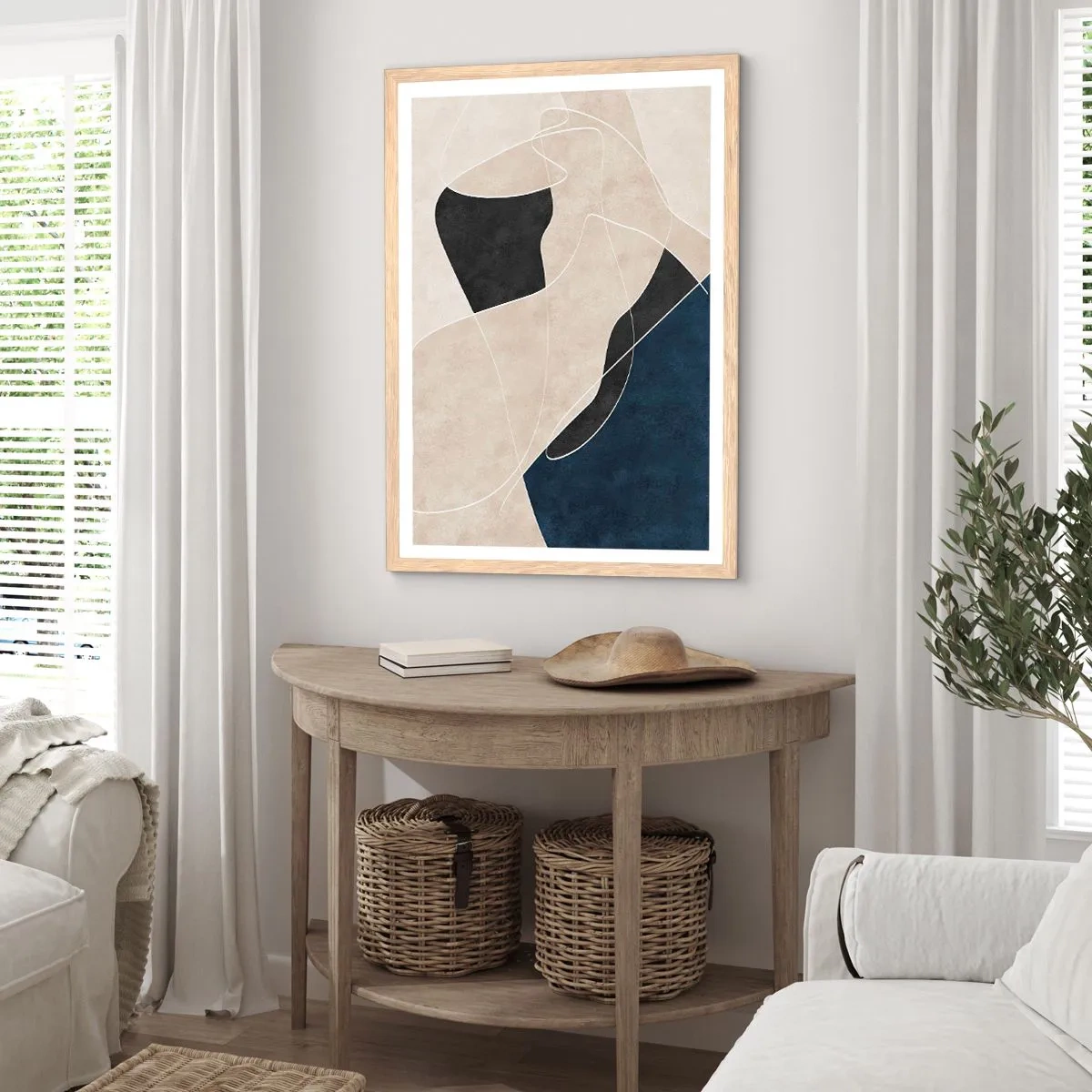 Een poster in een licht eiken lijst - Abstracte compositie – kleurcontrast - 61x91 cm
