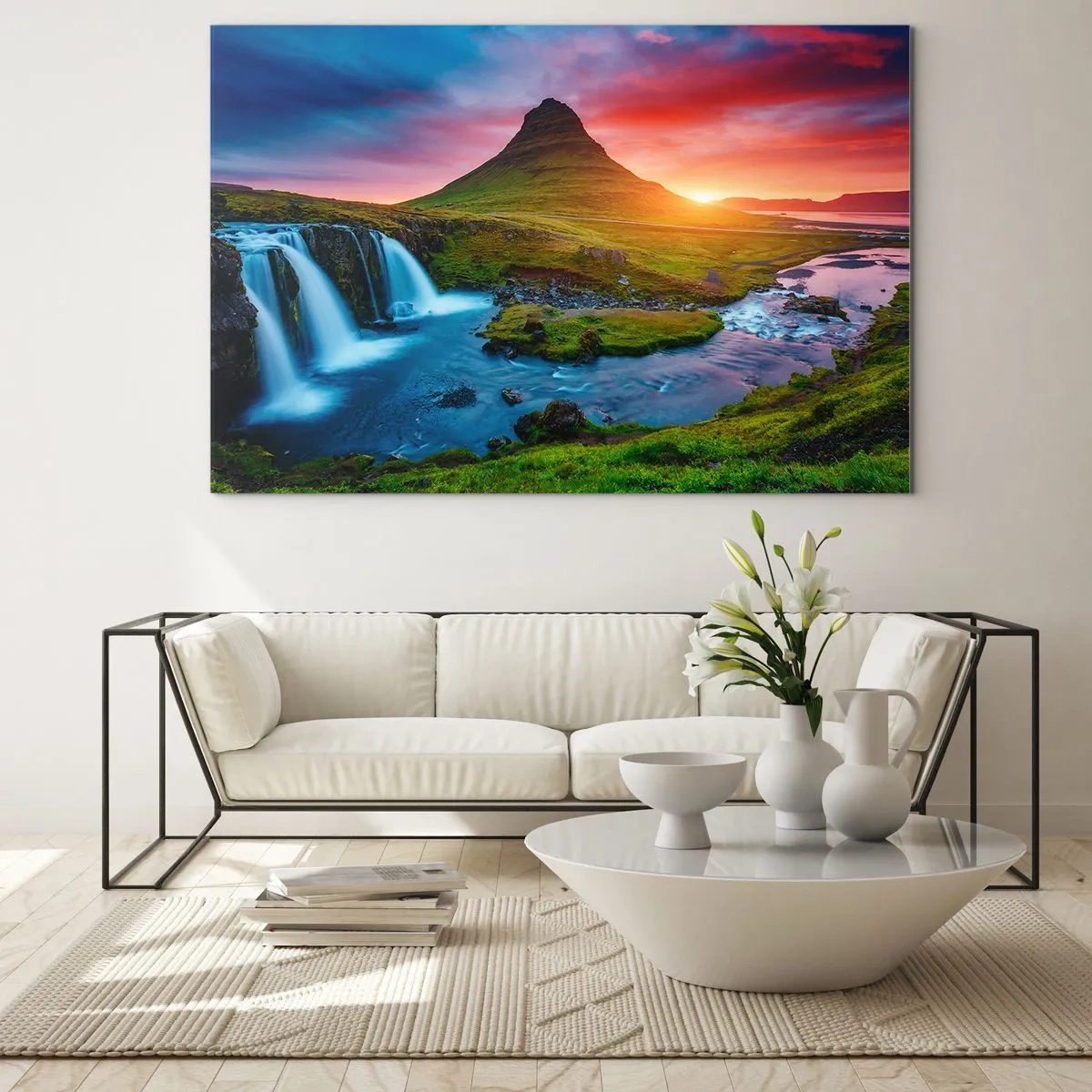 Schilderen op glas - IJsland - vuur en water - 70x50cm - IJsland - vuur en water - Moderne wanddecoratie voor woonkamer en slaapkamer ARTTOR