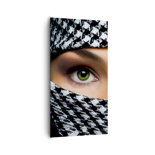 Schilderen op canvas - Portret van een gesluierde schoonheid met groene ogen - 65x120 cm