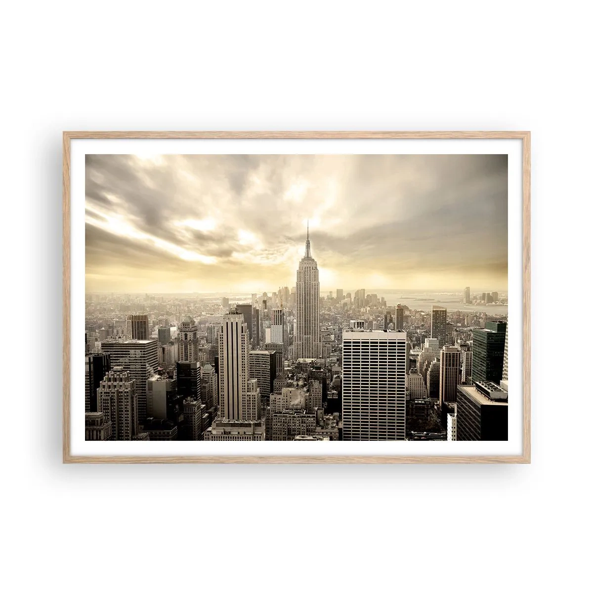Een poster in een licht eiken lijst - New York geweven van grijs - 100x70 cm