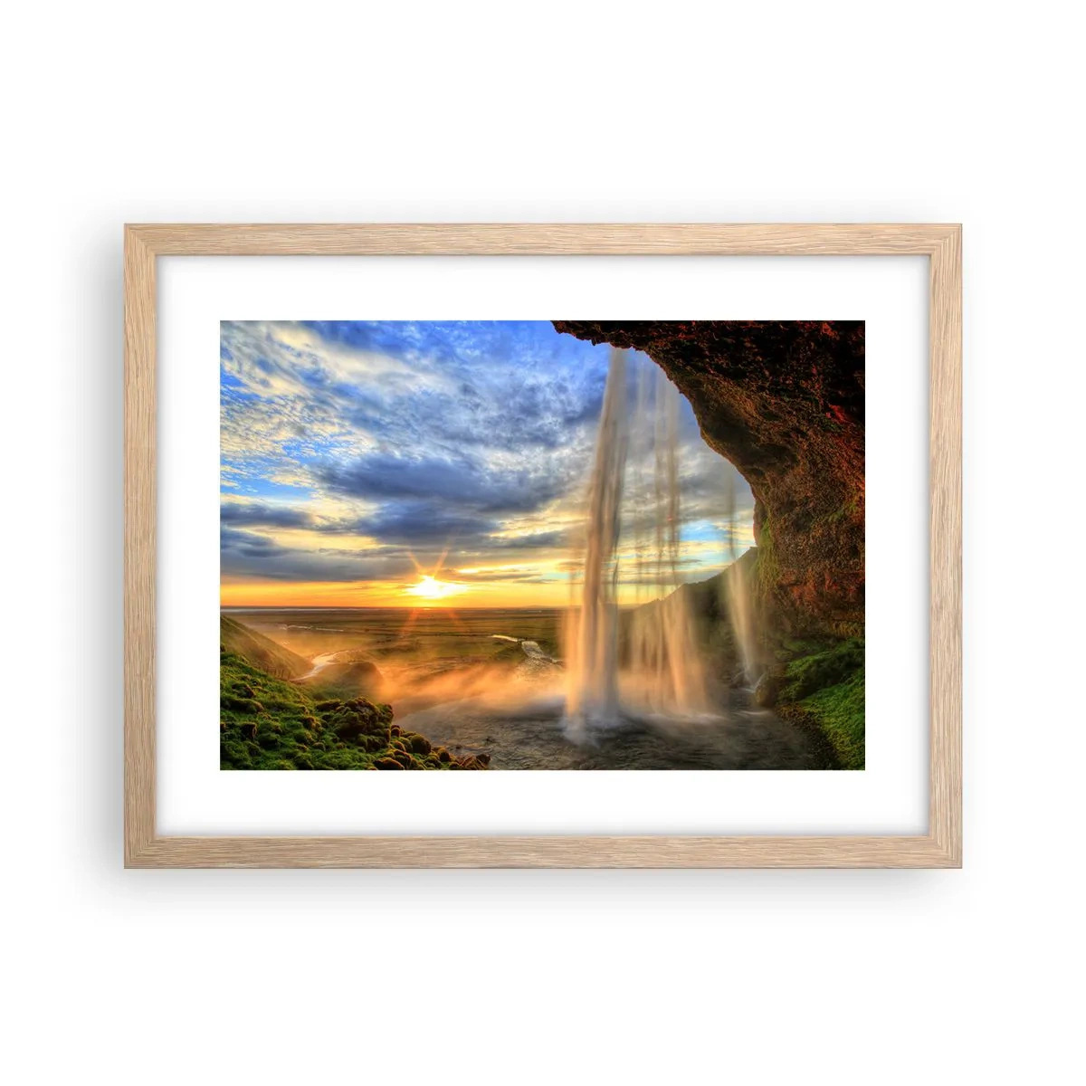 Een poster in een licht eiken lijst - De wereld achter een sluier van druppels - 40x30 cm