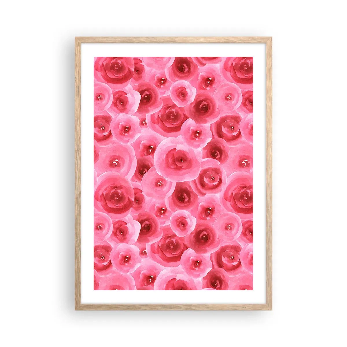 Een poster in een licht eiken lijst - Rozen onder en boven - 50x70 cm