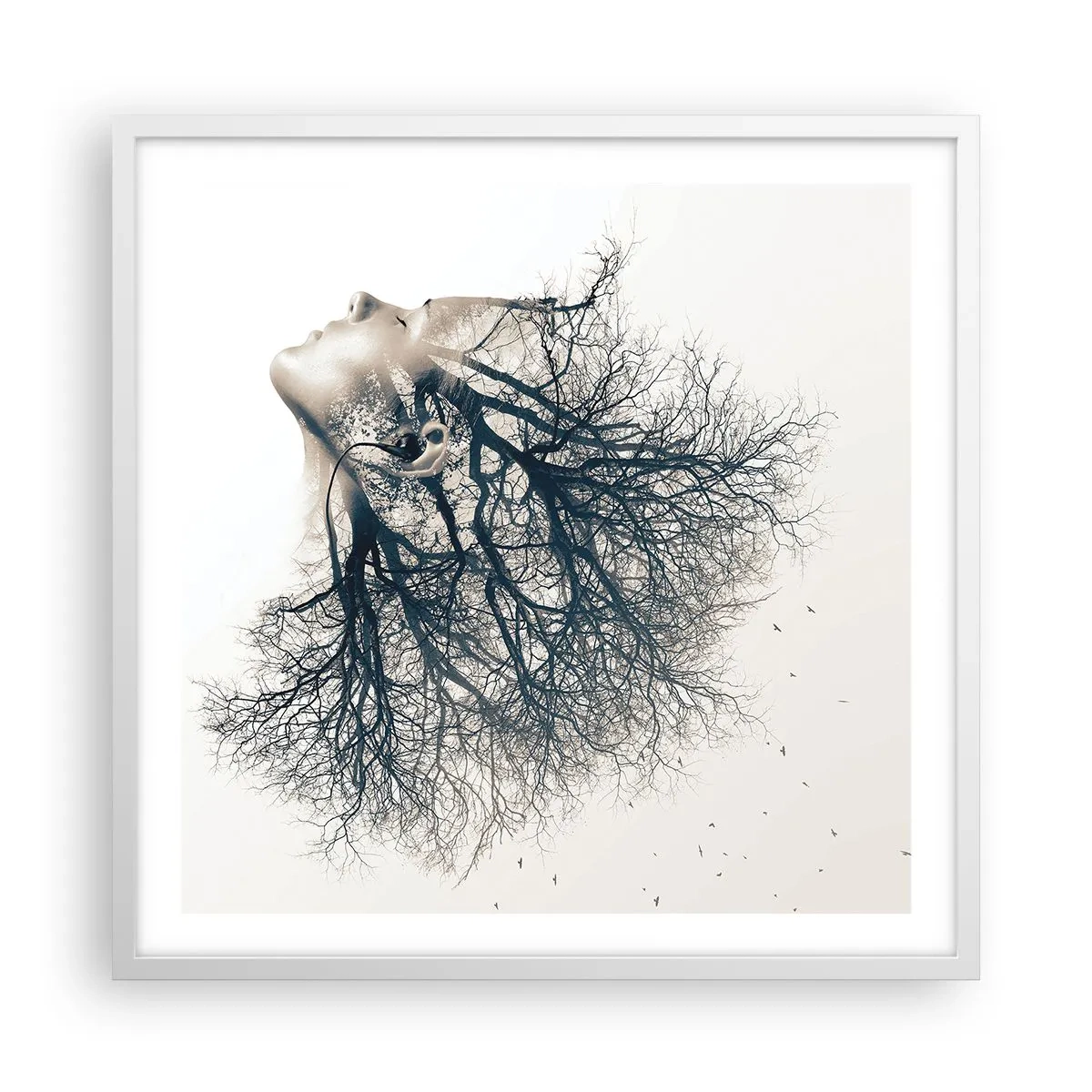 Poster in een witte lijst - Luisteren naar het gefluister van bomen - 60x60 cm