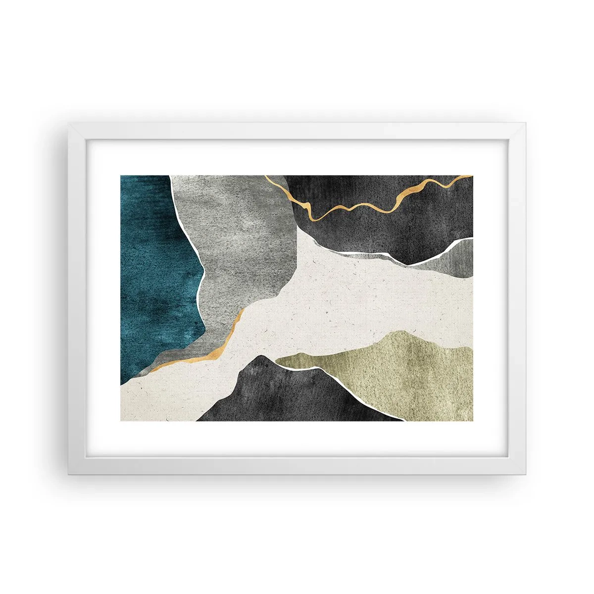 Poster in een witte lijst - Mozaïekcompositie met gouddraad - 40x30 cm