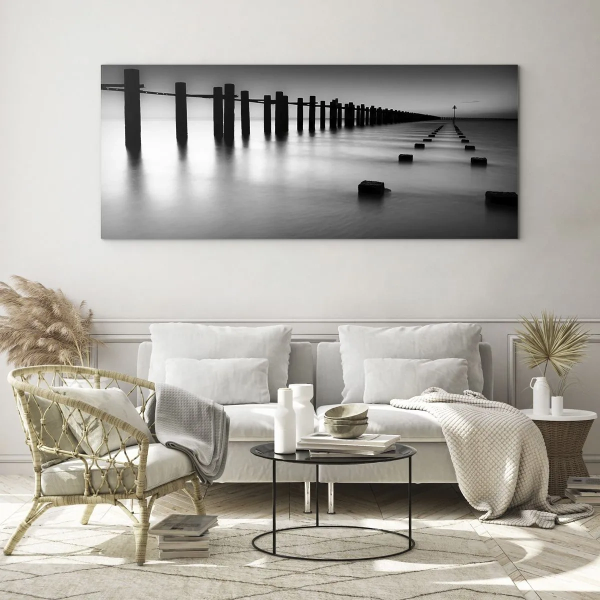 Schilderen op glas - Grijze verte in de mist - 160x50 cm