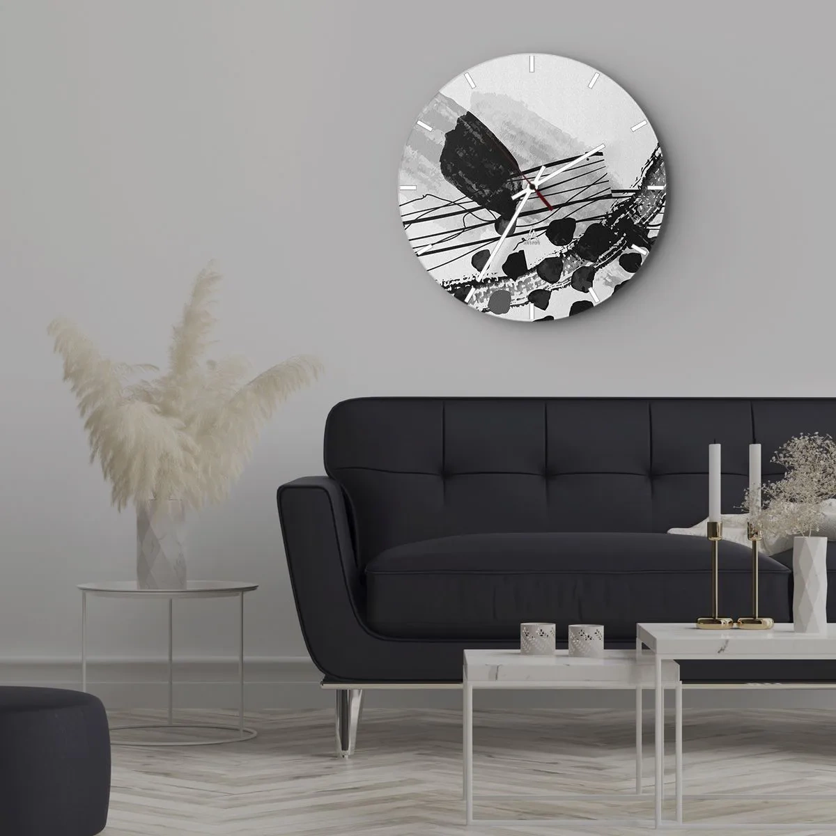 Wandklok - Klok - Zwart-wit organische abstractie - 40x40 cm