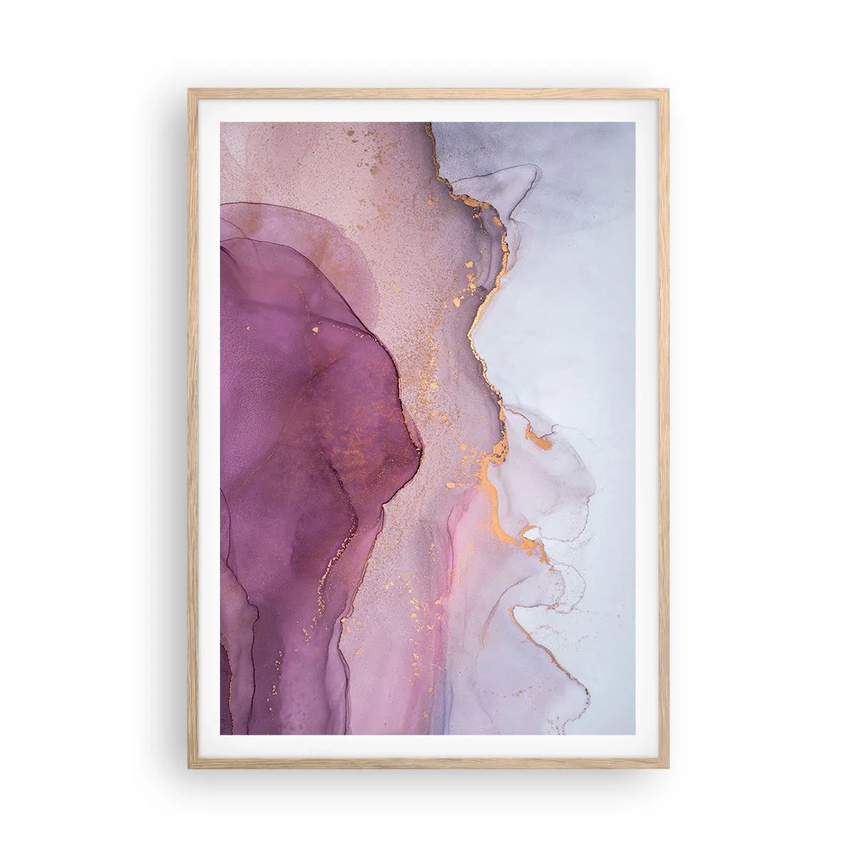 Een poster in een licht eiken lijst - Lila en paarse golven - 70x100 cm