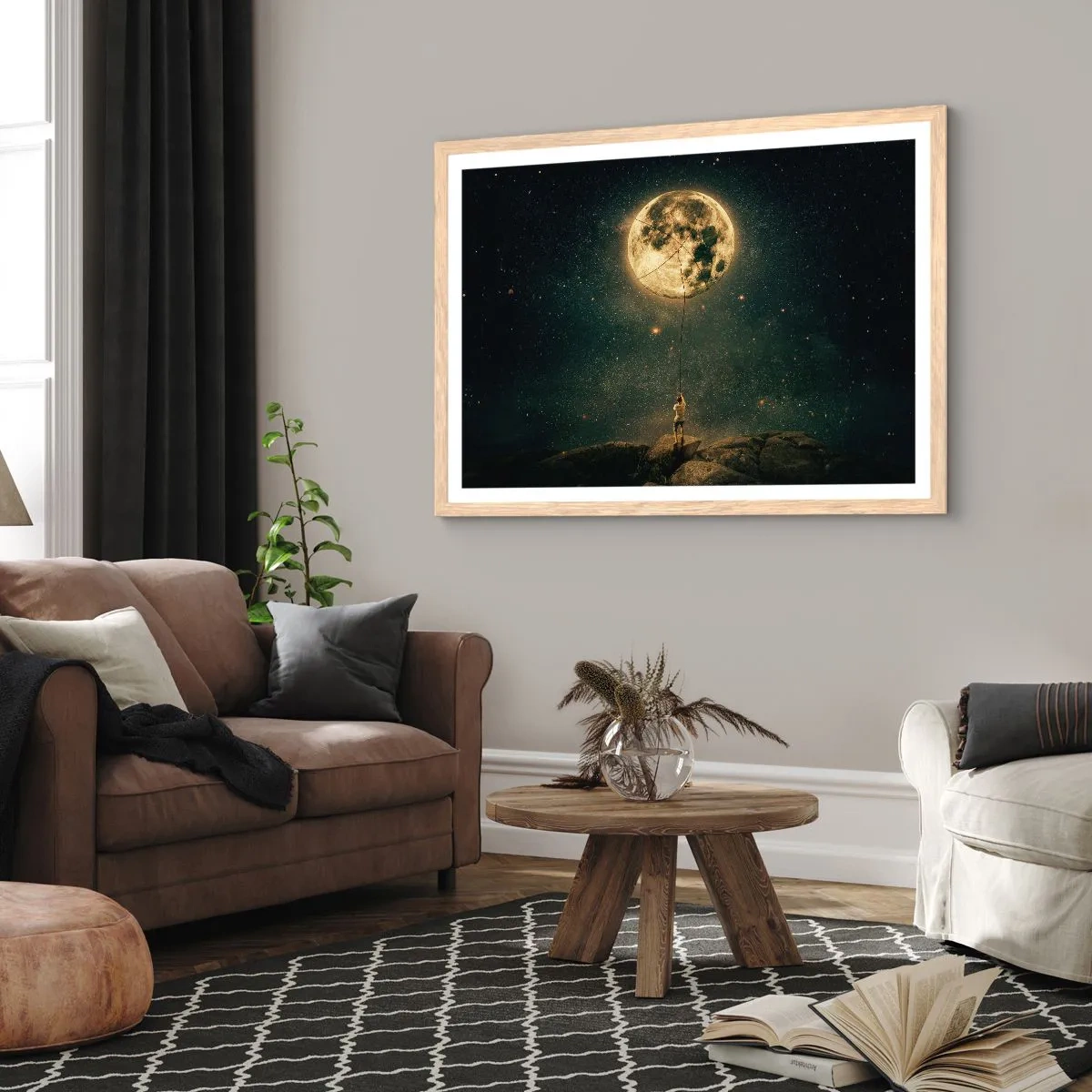 Een poster in een licht eiken lijst - Iemand die de maan heeft gestolen - 100x70 cm