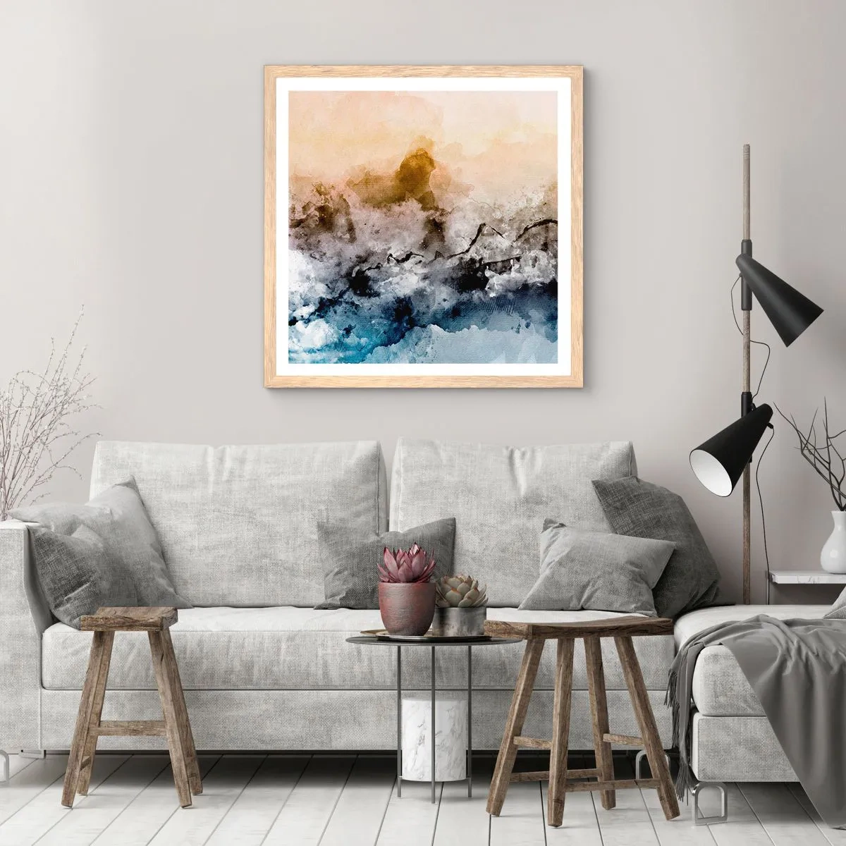 Een poster in een licht eiken lijst - Verdronken in een wolk van mist - 40x40 cm