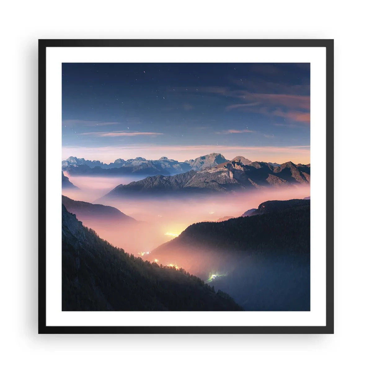 Poster in een zwarte lijst - Licht in de dalen - 60x60 cm
