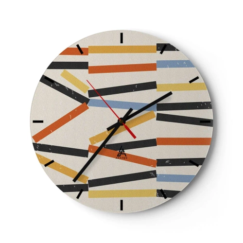 Wandklok - Klok - Gekleurde en zwarte rechthoeken horizontaal gerangschikt op een lichte achtergrond - 30x30cm - Compositie op goed niveau - Moderne wanddecoratie voor woonkamer, keuken en slaapkamer ARTTOR