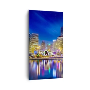 Schilderen op canvas - Regenboognacht in de metropool - 55x100 cm