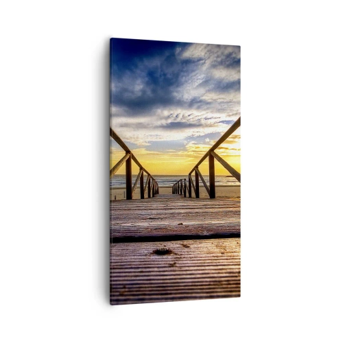 Schilderen op canvas - Rechtstreeks naar het rustige strand bij zonsondergang - 55x100 cm