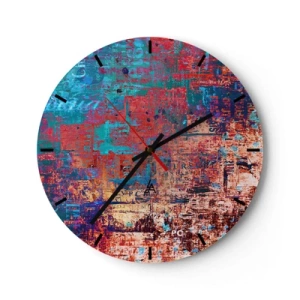 Wandklok - Klok - Een abstracte compositie in intense tinten rood en blauw. - 30x30cm - Geheugen en vergetelheid - Moderne wanddecoratie voor woonkamer, keuken en slaapkamer ARTTOR