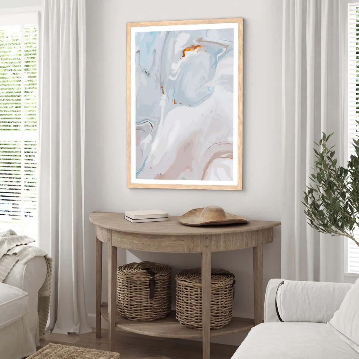 Een poster in een licht eiken lijst - Het wit is verheven - 70x100 cm