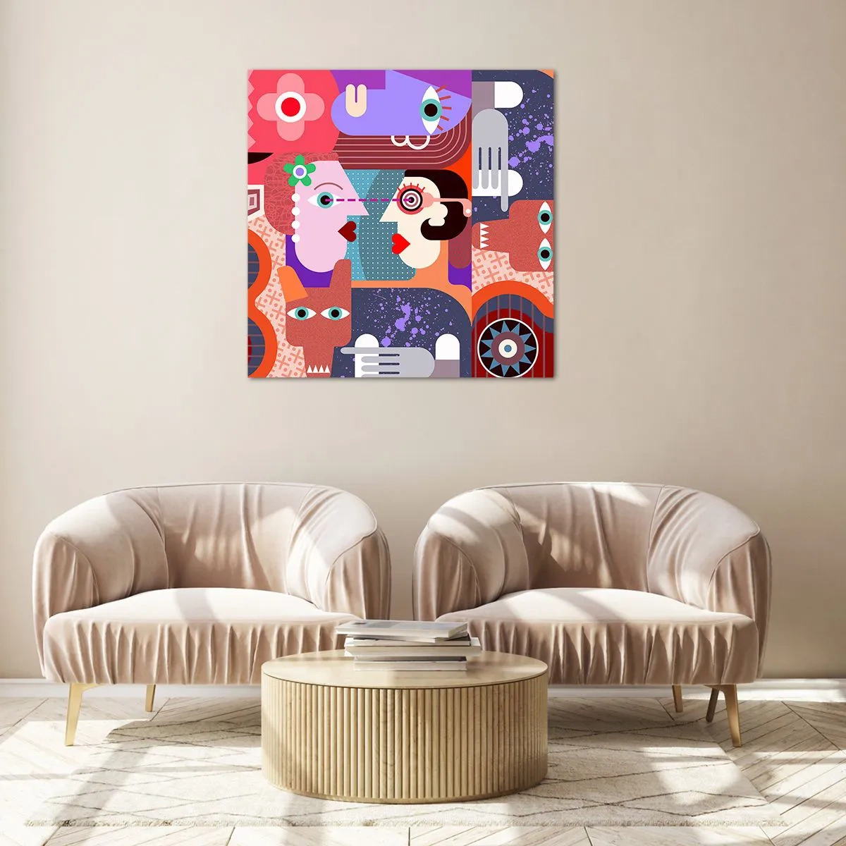 Schilderen op glas - Oog in oog - 60x60 cm