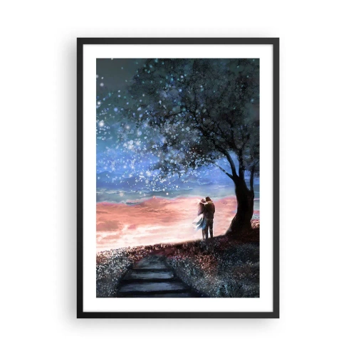 Poster in een zwarte lijst - Een stel onder een boom in het sterrenlicht en een schilderachtig landschap - 50x70cm - Een sterrenspektakel - Moderne wanddecoratie voor woonkamer en slaapkamer ARTTOR