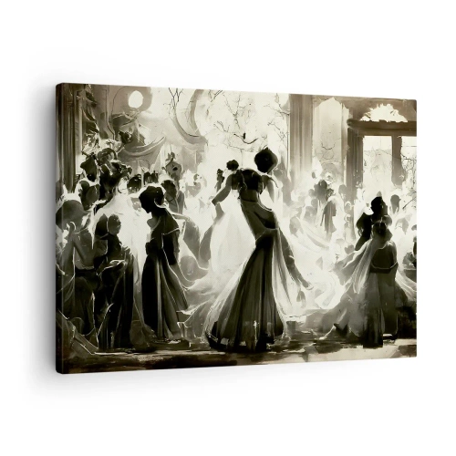 Schilderen op canvas - Retro-stijl bal in zwart en wit - 70x50cm - De grote maskerade - Moderne wanddecoratie voor woonkamer en slaapkamer ARTTOR