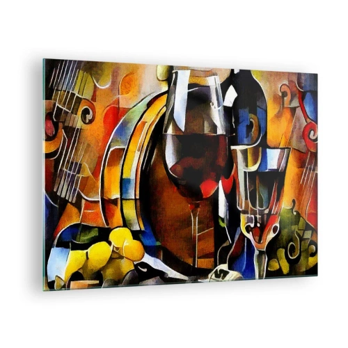 Schilderen op glas - Abstracte compositie met glazen wijn en instrumenten - 70x50cm - En de wereld krijgt kleuren - Moderne wanddecoratie voor woonkamer en slaapkamer ARTTOR