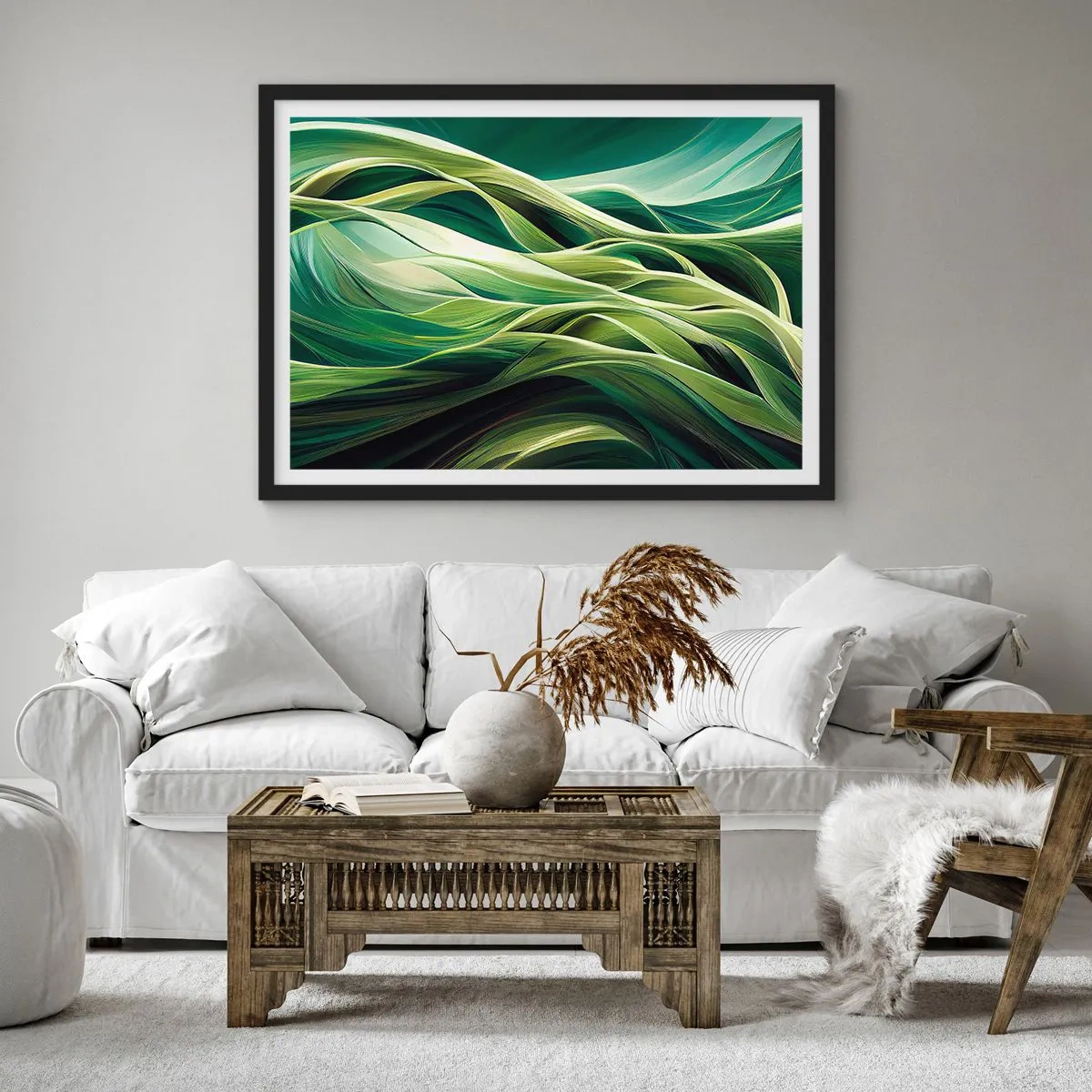 Poster in een zwarte lijst - Abstract groen spel - 40x30 cm
