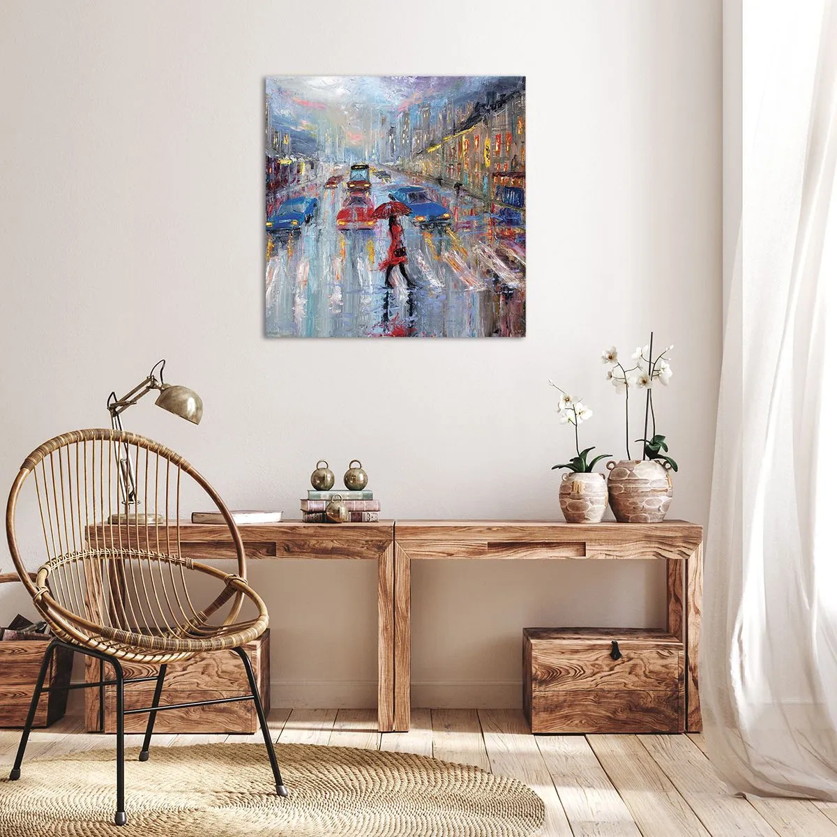 Schilderen op canvas - Regenachtige middag in de stad - 50x50 cm