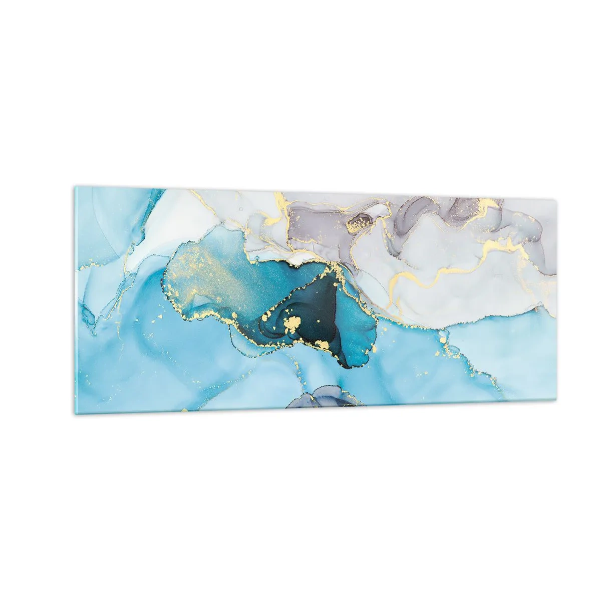 Schilderen op glas - Een studie van de ontmoeting van grijs en turkoois - 100x40 cm