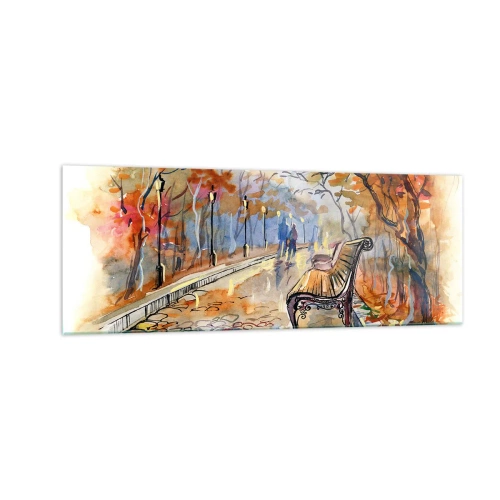 Schilderen op glas - Samen wandelen in de herfst - 140x50 cm