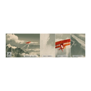 Fotobehang Monster Premium Canvas - Onverschrokken pionier - Abstractie, Vliegtuig, Berglandschap - 100x30 cm