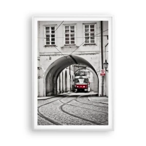 Poster in een witte lijst - Door het doolhof van de stad - 70x100 cm